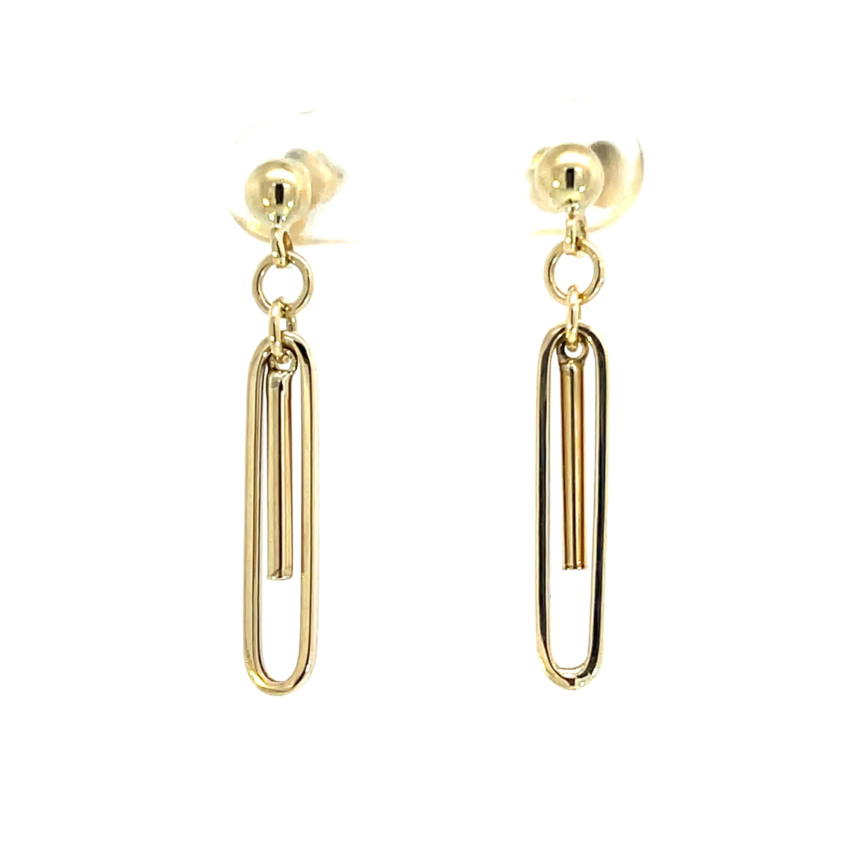 10K Yellow Gold Paper Clip Drop Earrings