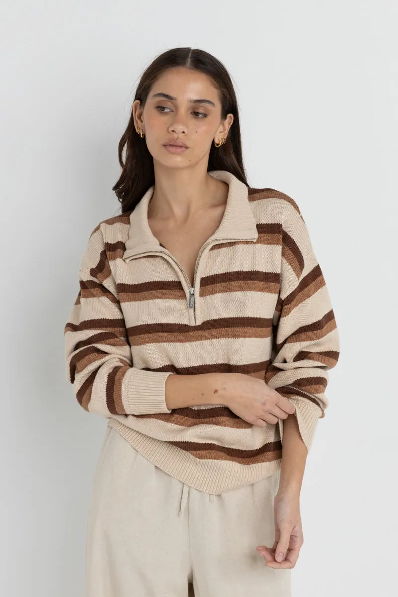 1/4 Zip Isla Striped Jumper Coffee