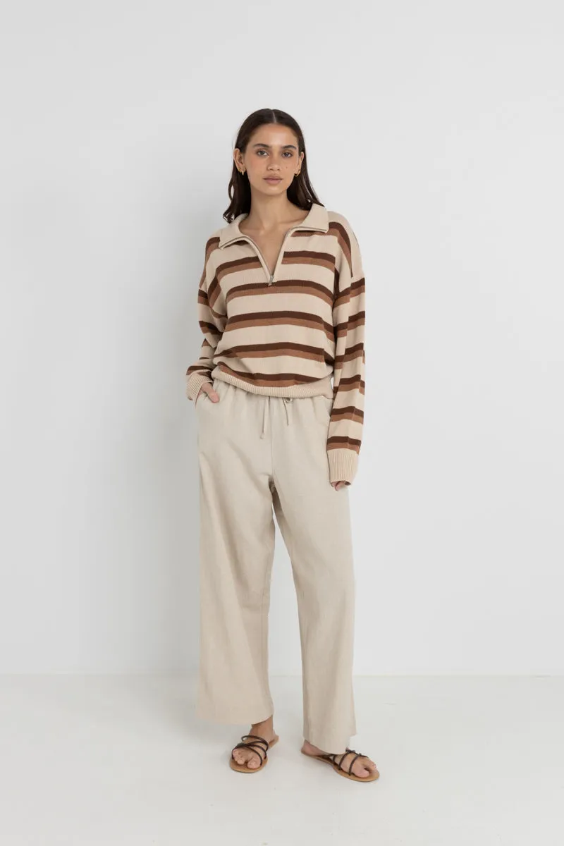 1/4 Zip Isla Striped Jumper Coffee