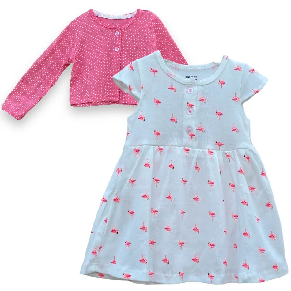 2 Pc Dress Romper And Bolero Set - Flamingo