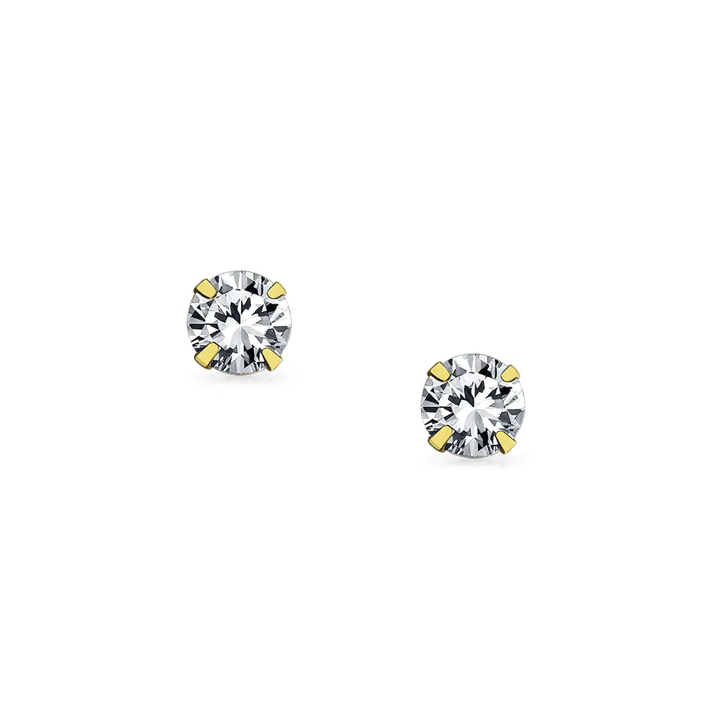 .25CT Round Cubic Zirconia Solitaire CZ Stud Earrings REAL 14K Gold