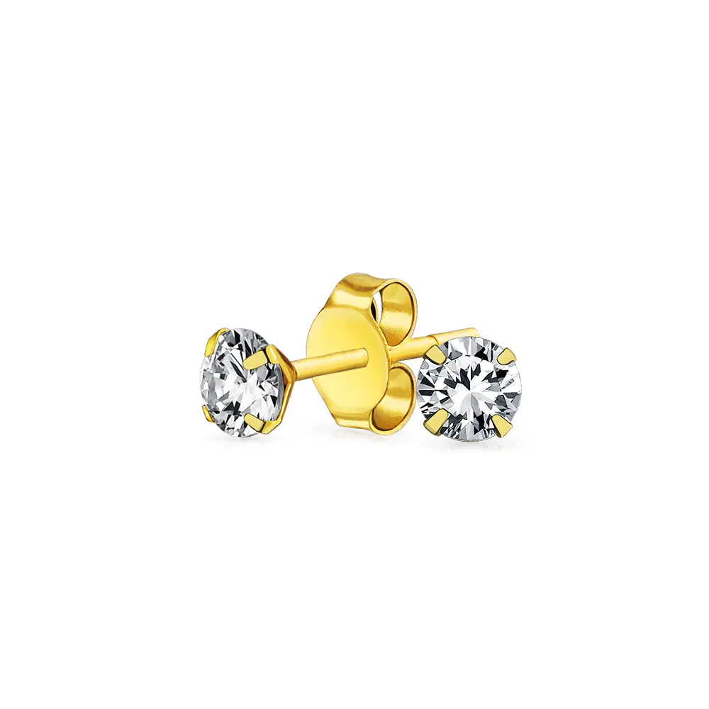 .25CT Round Cubic Zirconia Solitaire CZ Stud Earrings REAL 14K Gold