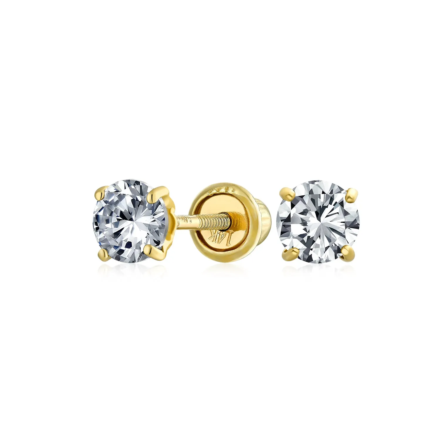 .25CT Round Cubic Zirconia Solitaire CZ Stud Earrings REAL 14K Gold