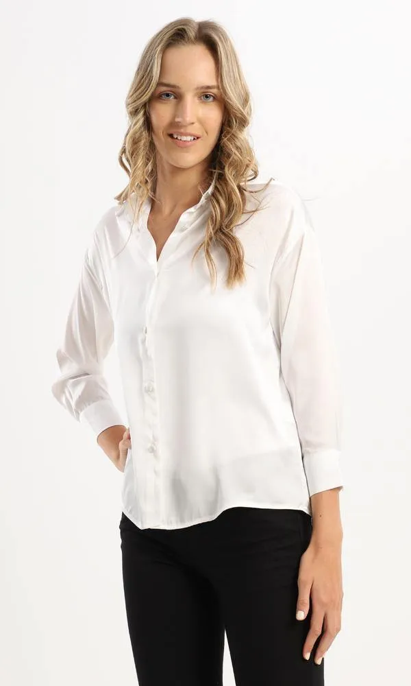 94677 Front Full Buttons White Satin Shirt