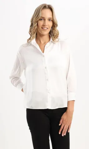 94677 Front Full Buttons White Satin Shirt