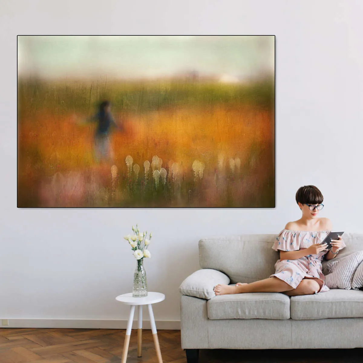 A Girl And Bear Grass Wall Art