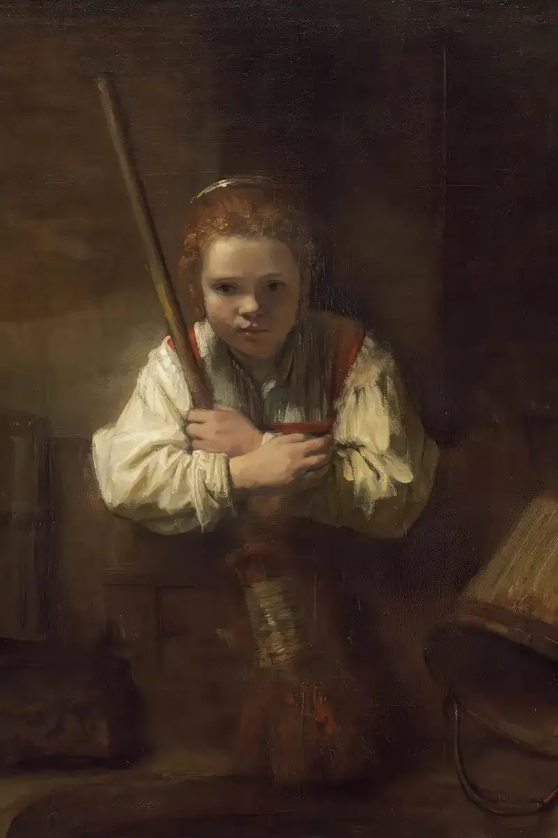 A Girl With A Broom Wall Art