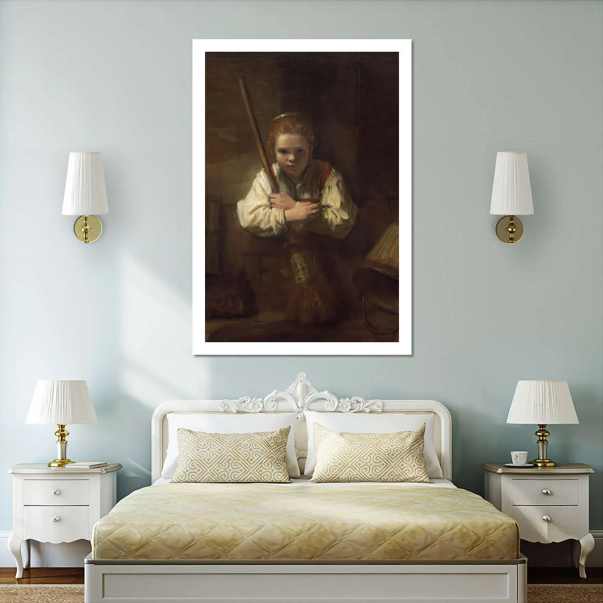 A Girl With A Broom Wall Art