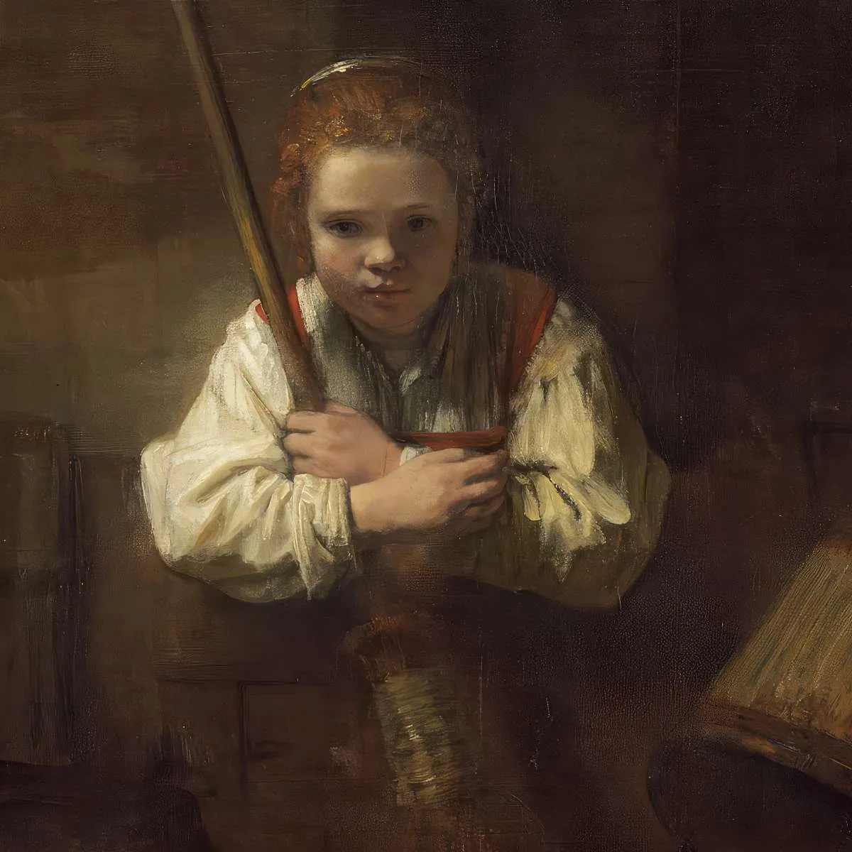 A Girl With A Broom Wall Art