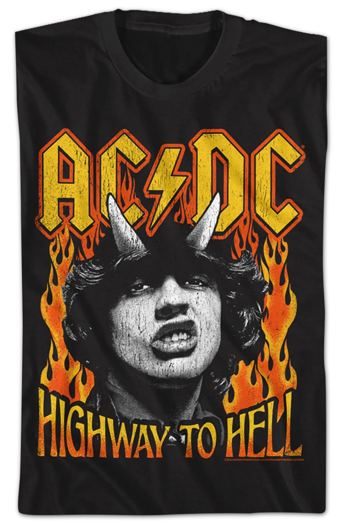 Angus Young Highway To Hell Flames ACDC Shirt