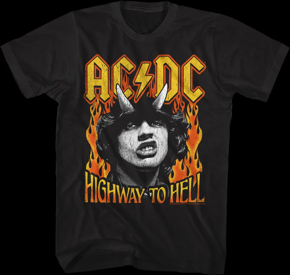 Angus Young Highway To Hell Flames ACDC Shirt