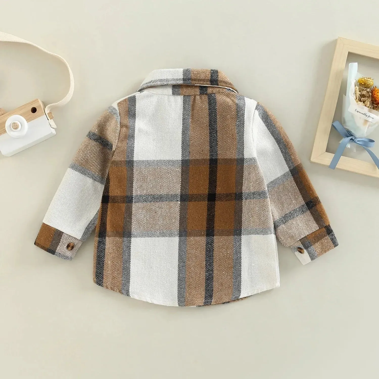 Baby Girl Lapel-Long Plaid Shirt Jacket