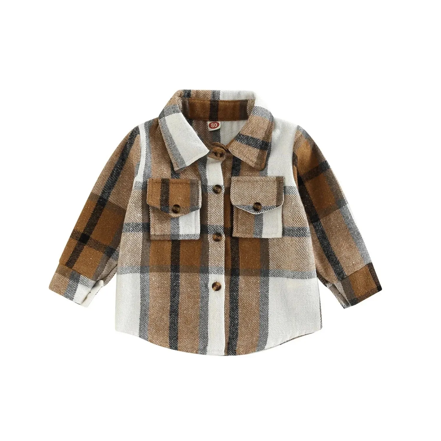 Baby Girl Lapel-Long Plaid Shirt Jacket