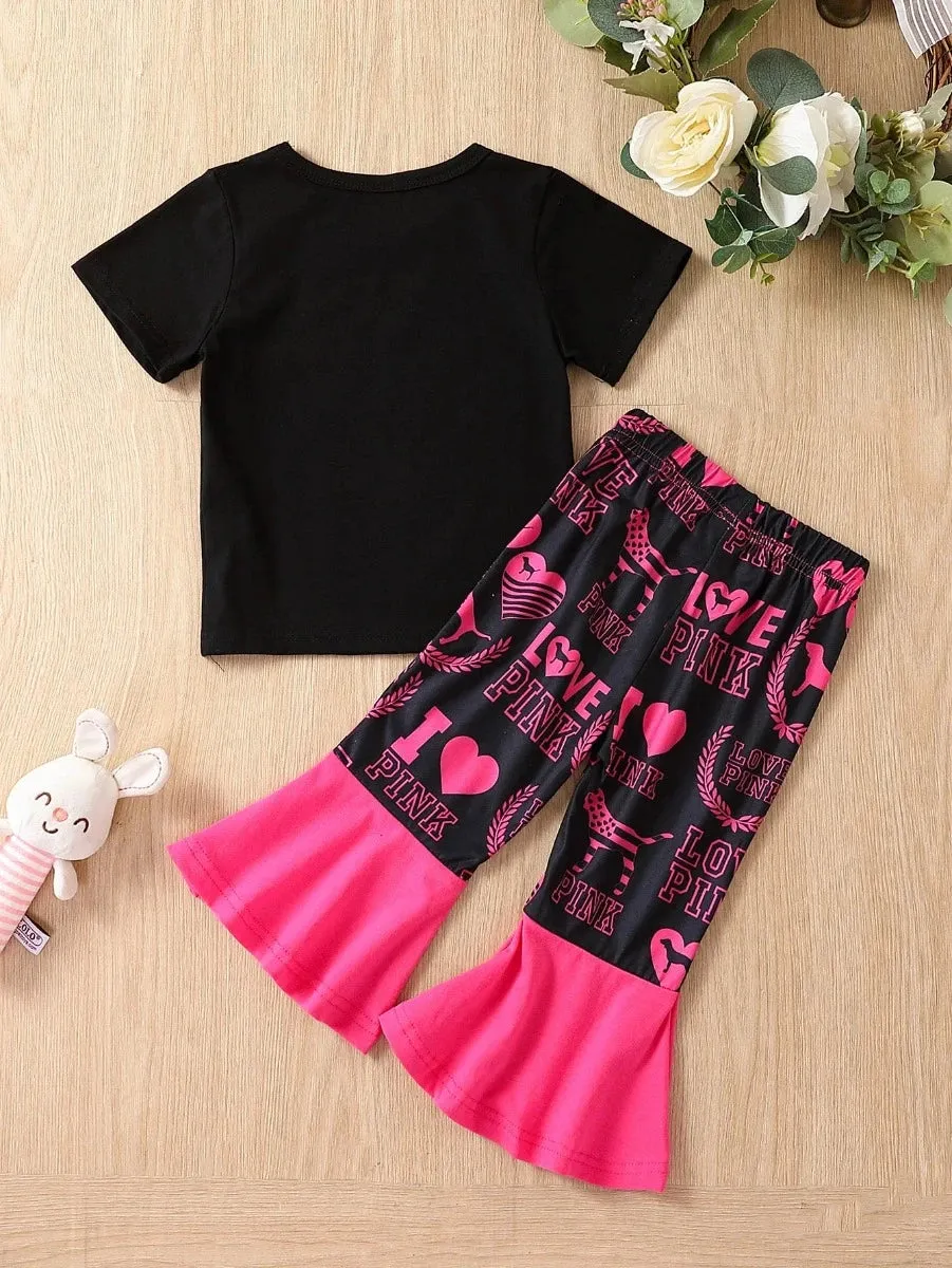 Baby Girl Summer Short Love European Flare Pants Top Set