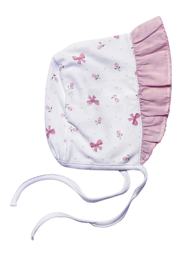 Baby Girl's Pink bows ruffle Bonnet