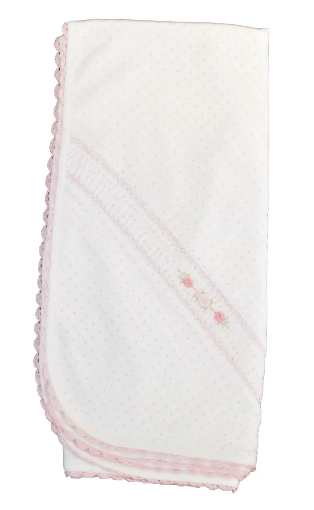 Baby Girl's Pink Dots and Rosebuds Blanket Hand Smocked