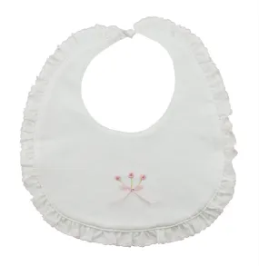 Baby Girl's White Ruffle Bib with Rosebuds