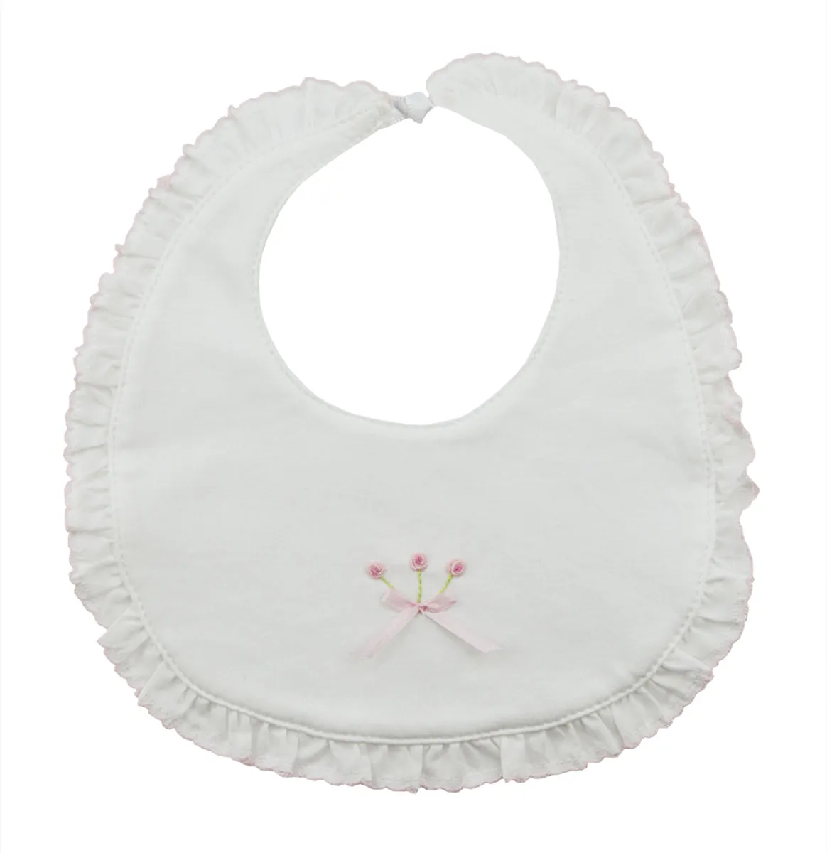 Baby Girl's White Ruffle Bib with Rosebuds