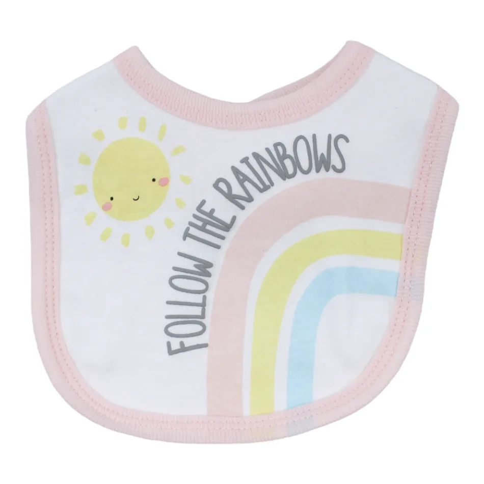 Baby Kiss 3 Pc Layette Set - Sleeper, Bodysuit & Bib - Follow The Rainbows