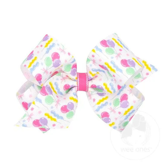 Birthday Balloon Print Med Bow