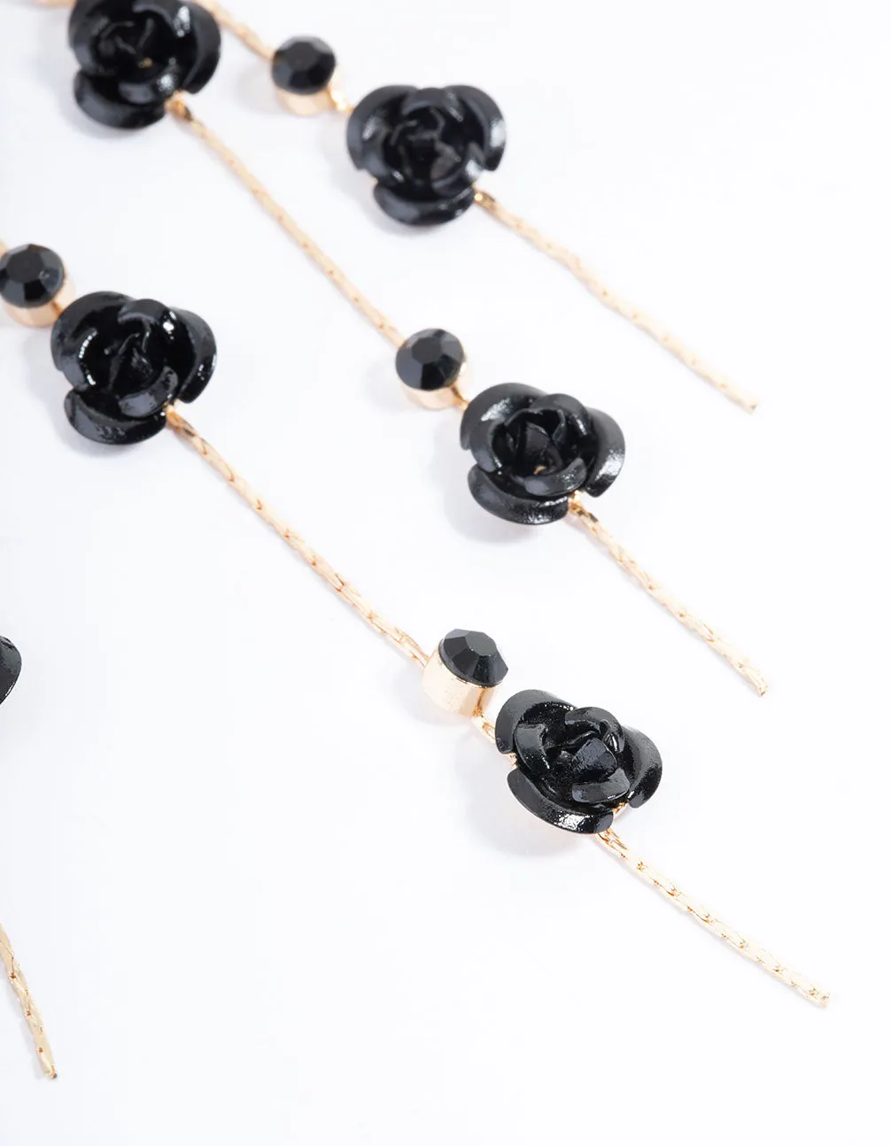 Black Calming Rose Drop Earrings