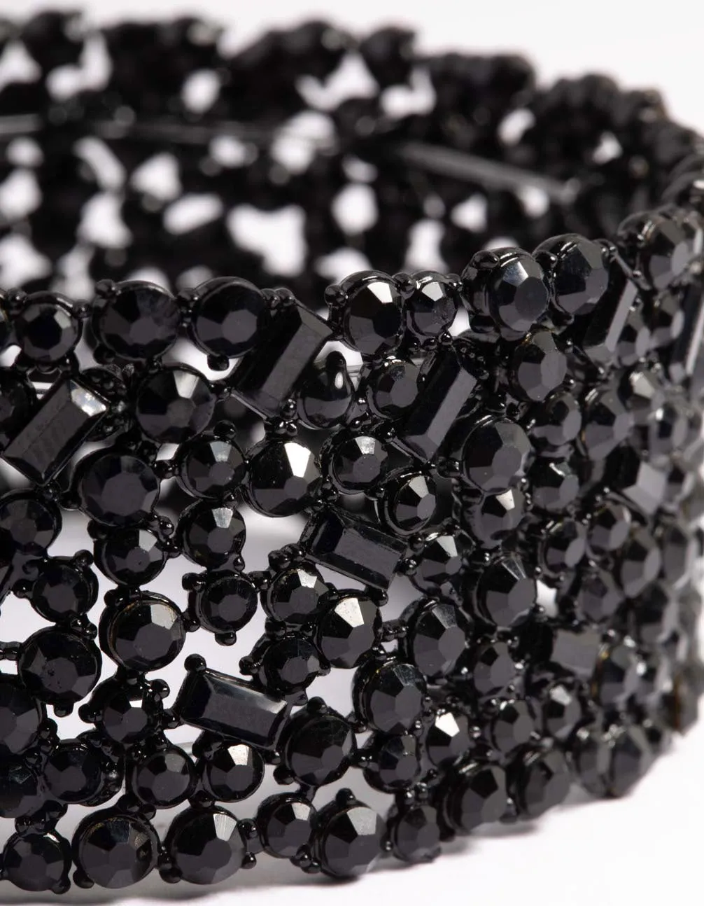 Black Embellished Stone Stretch Bracelet