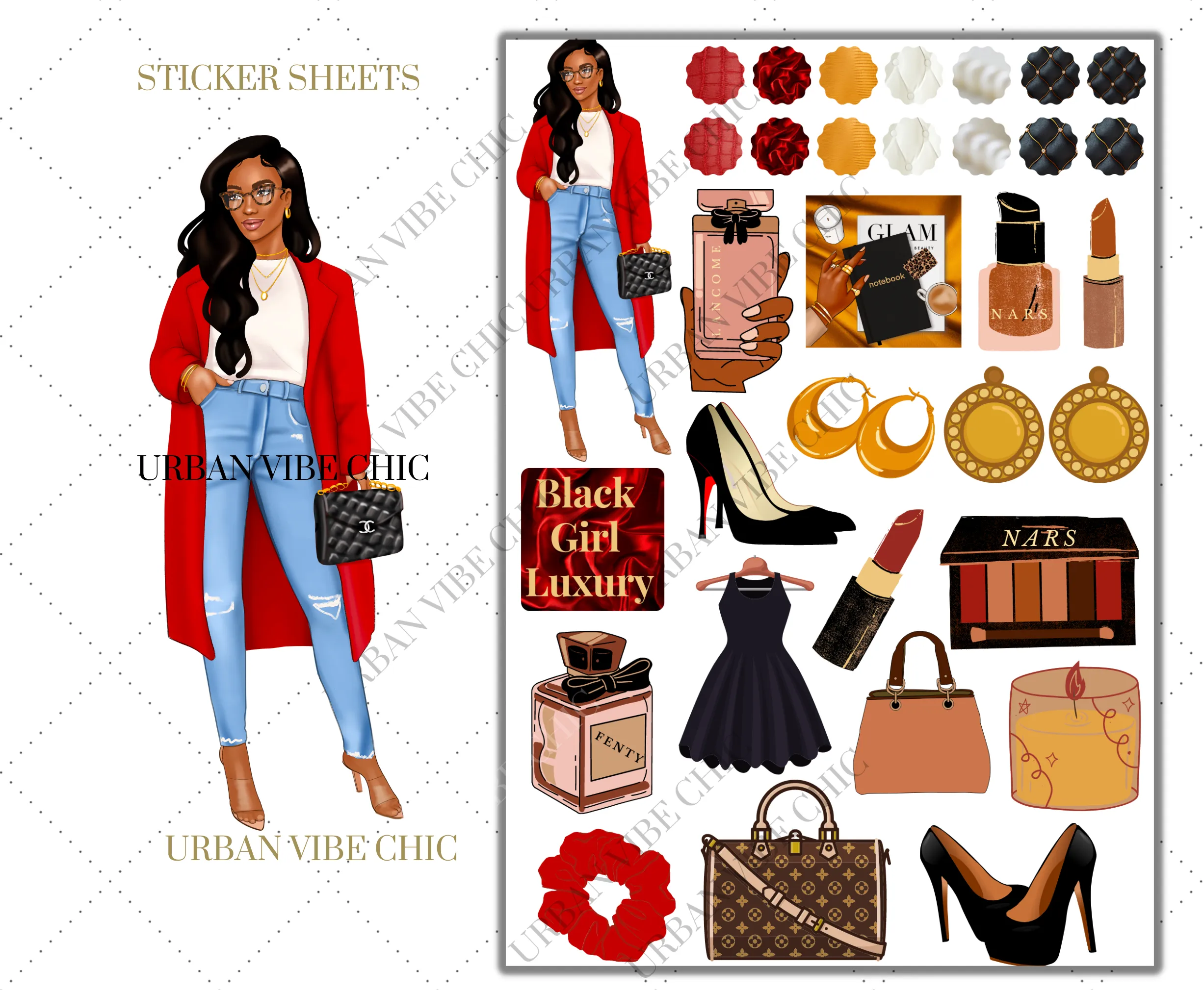 Black Girl Planner Stickers - Brown Skin Red Coat