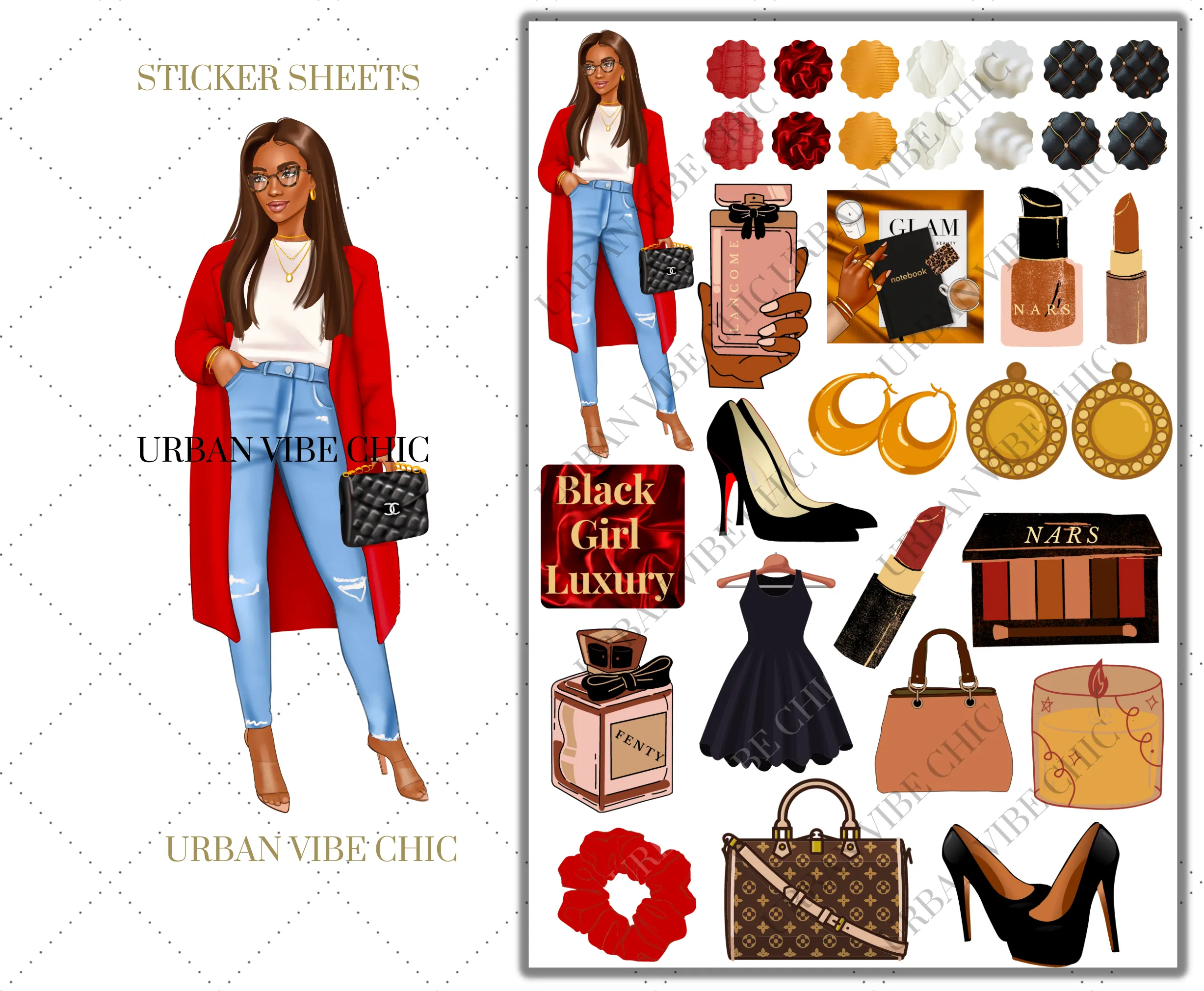 Black Girl Planner Stickers - Brown Skin Red Coat