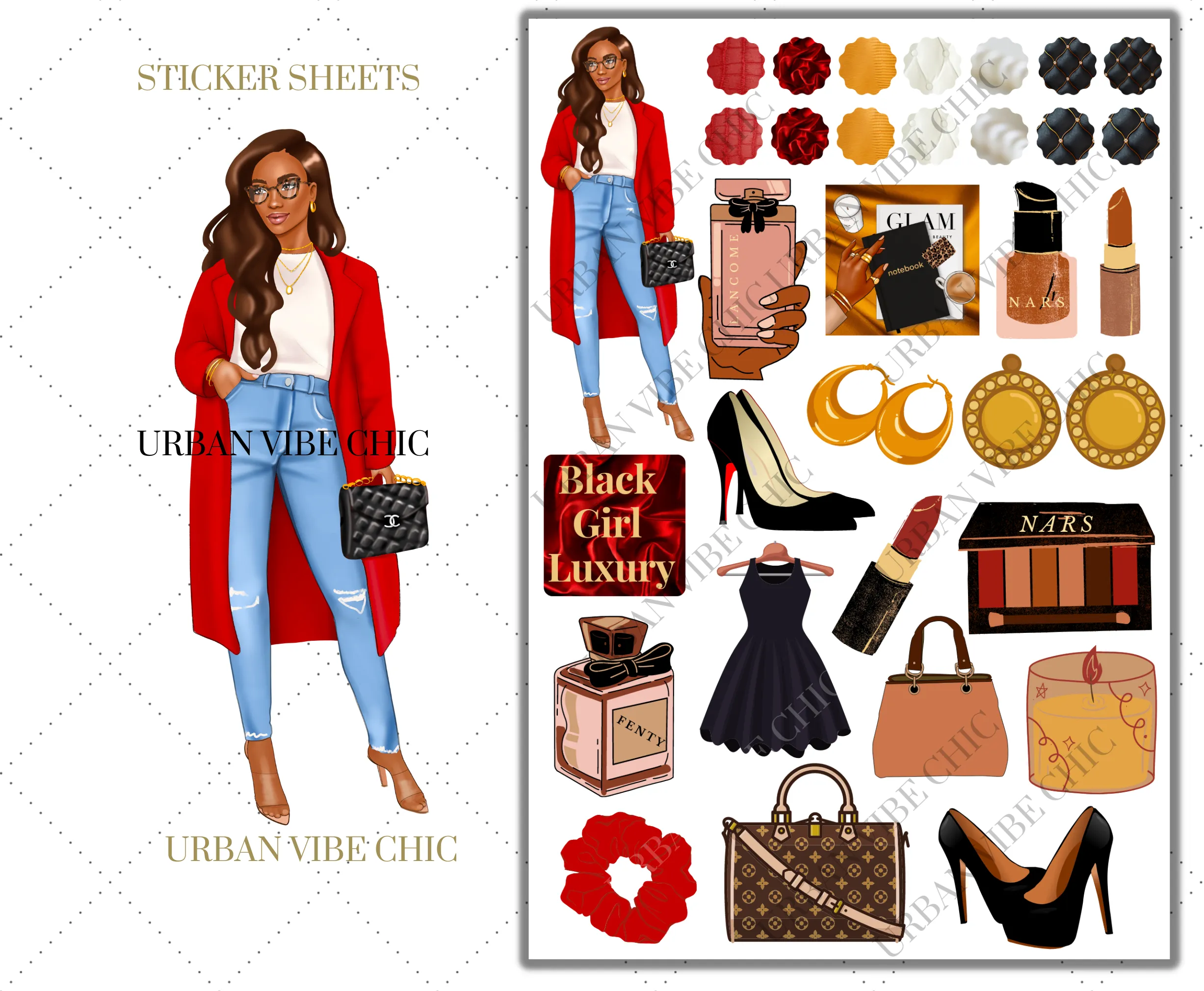 Black Girl Planner Stickers - Brown Skin Red Coat