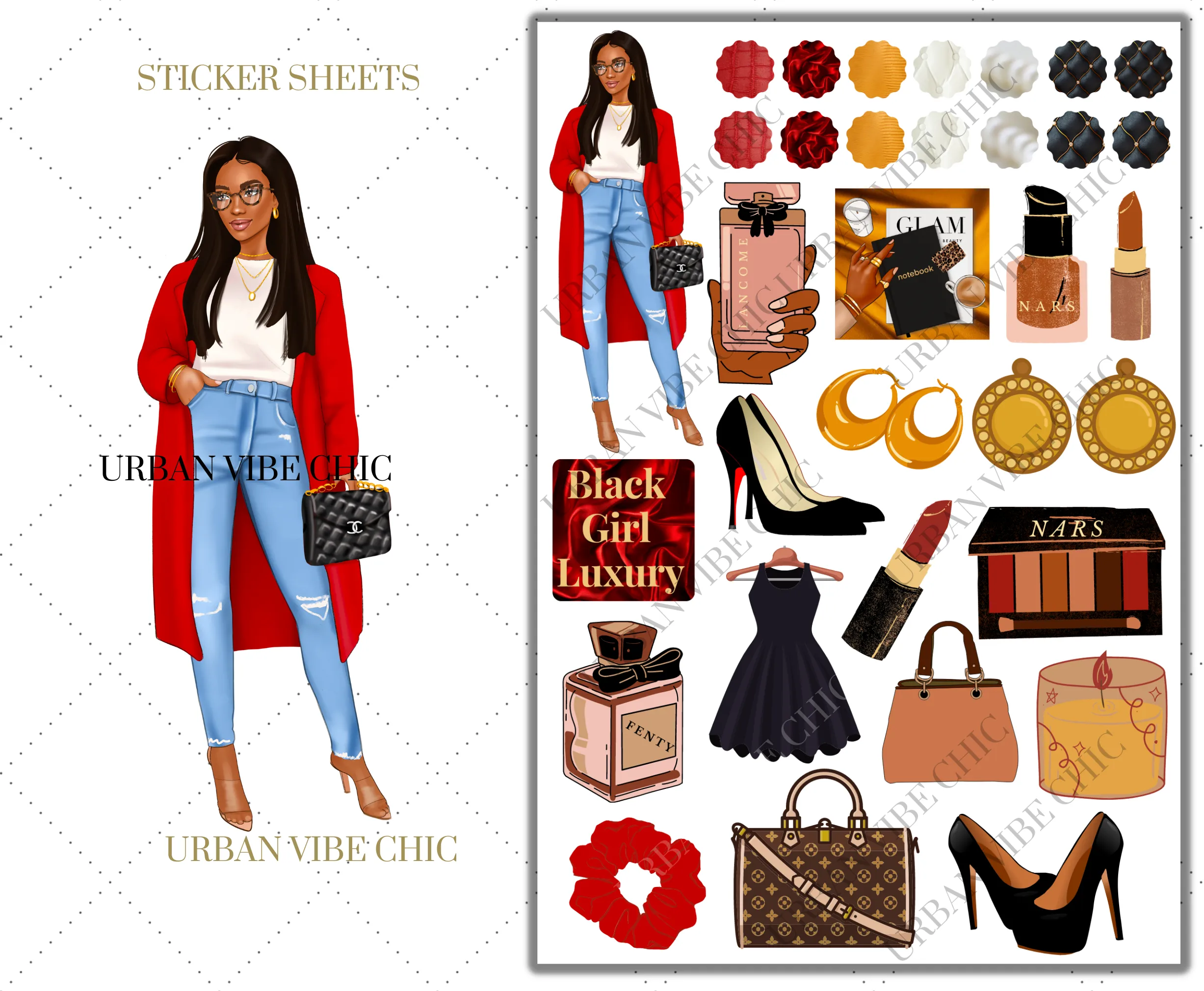 Black Girl Planner Stickers - Brown Skin Red Coat