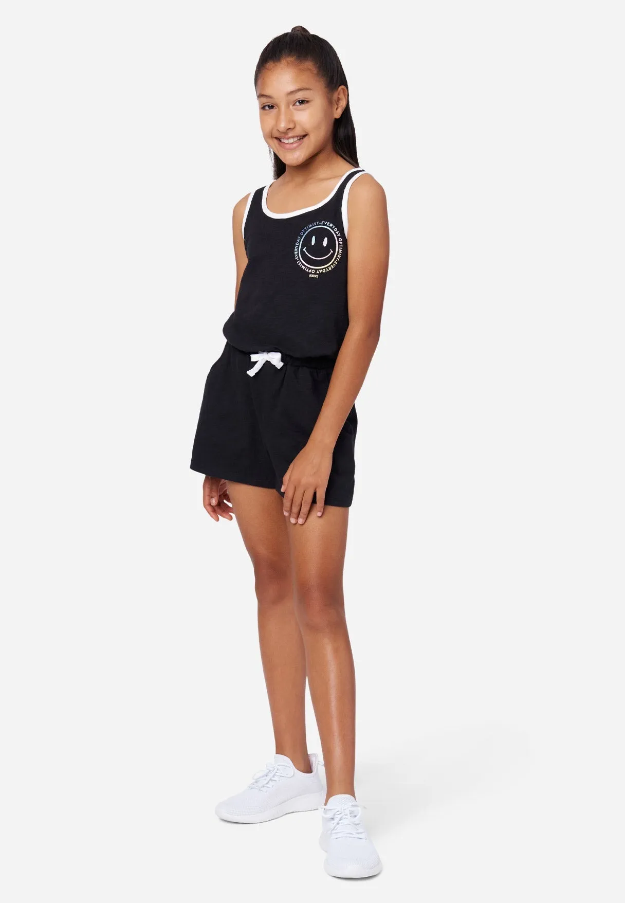 Black Graphic Ringer Girls Romper