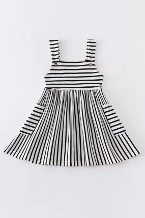 Black Stripe Strap Girl Dress