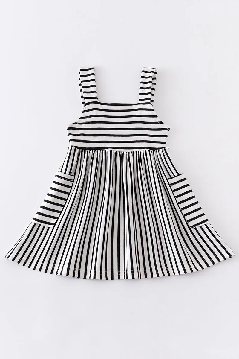 Black Stripe Strap Girl Dress