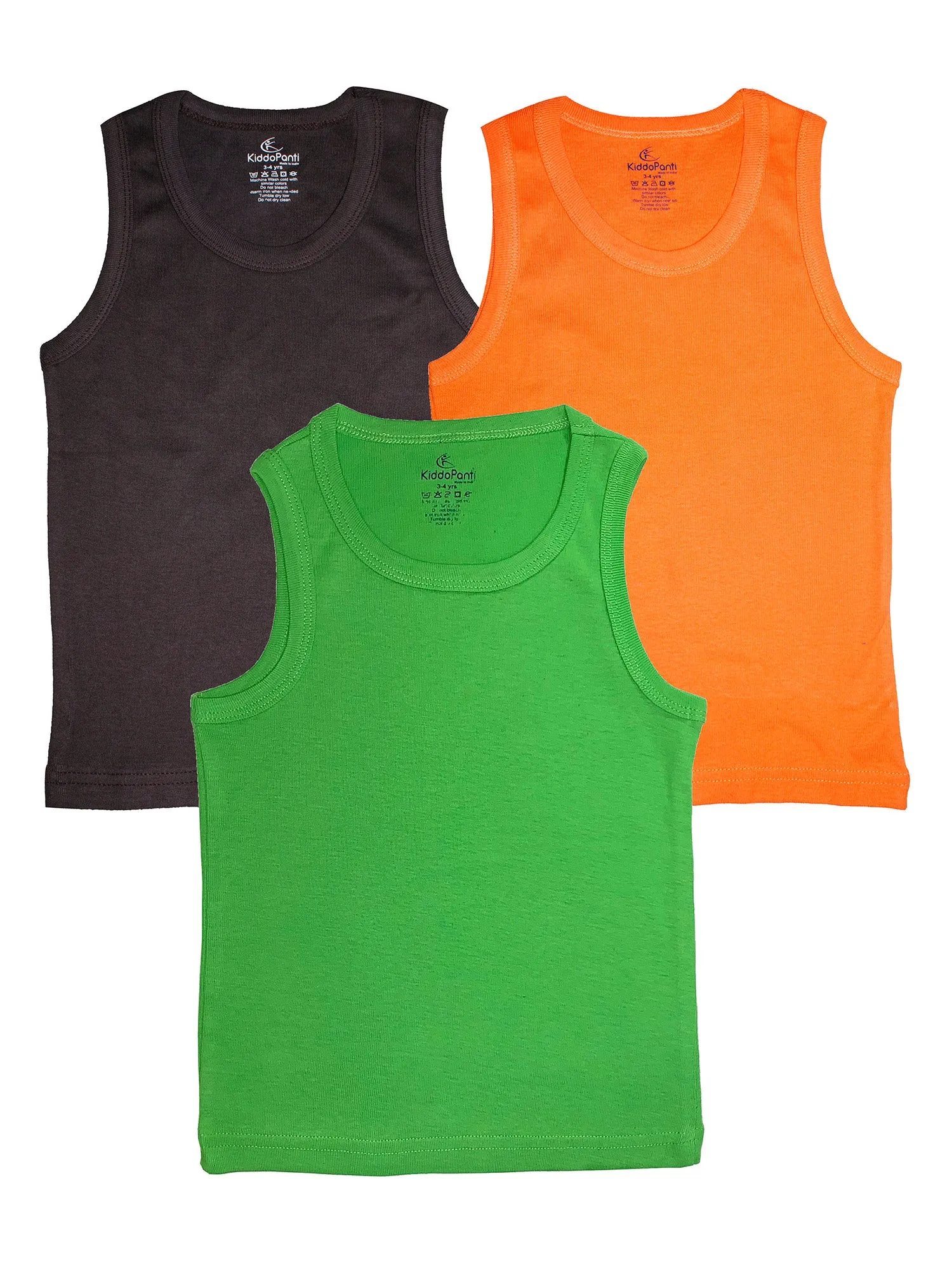 Boys Multi Colors Solid Rib vest Pack of 3