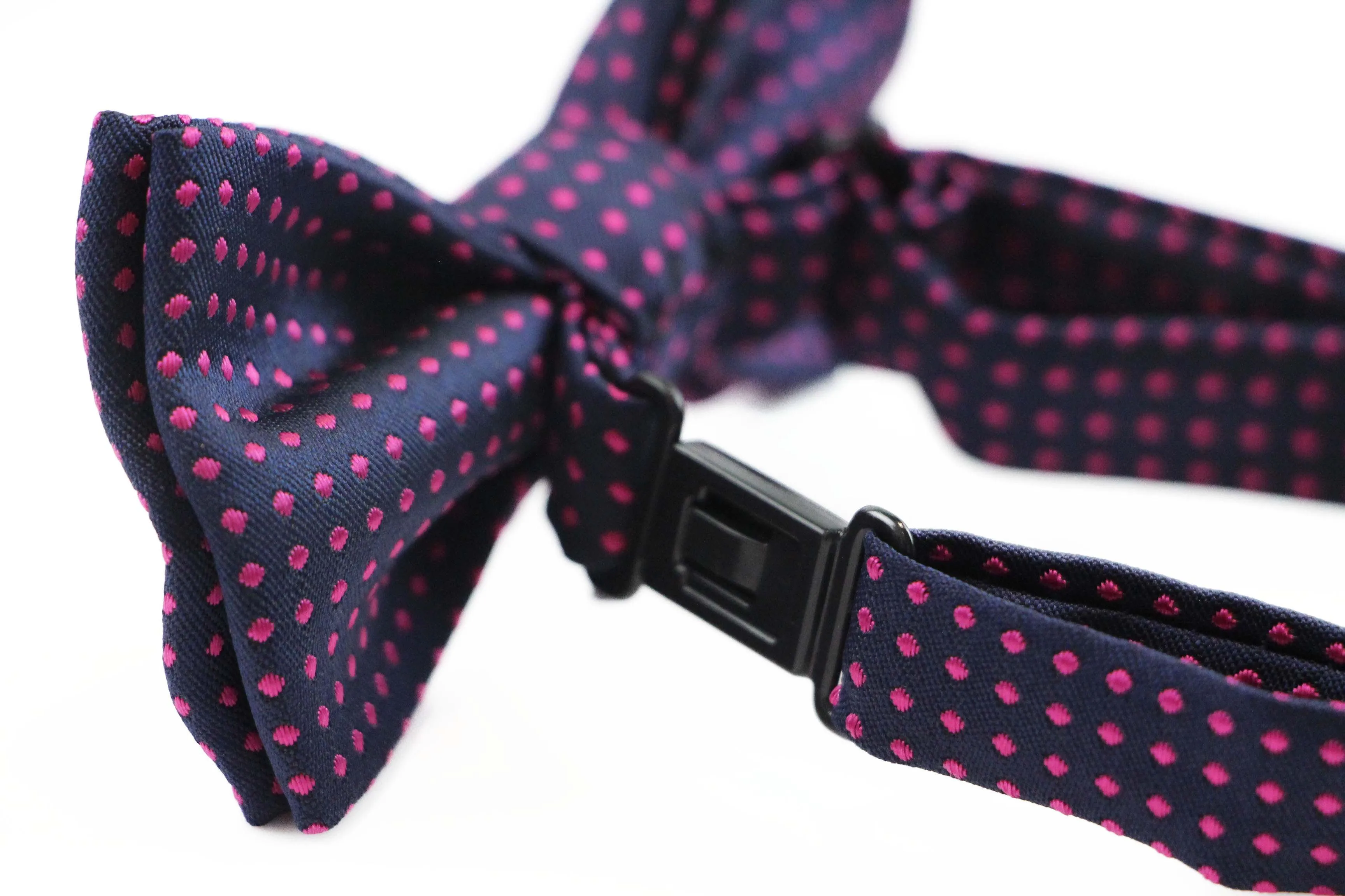 Boys Navy And Hot Pink Polka Dot Pattern Bow Tie