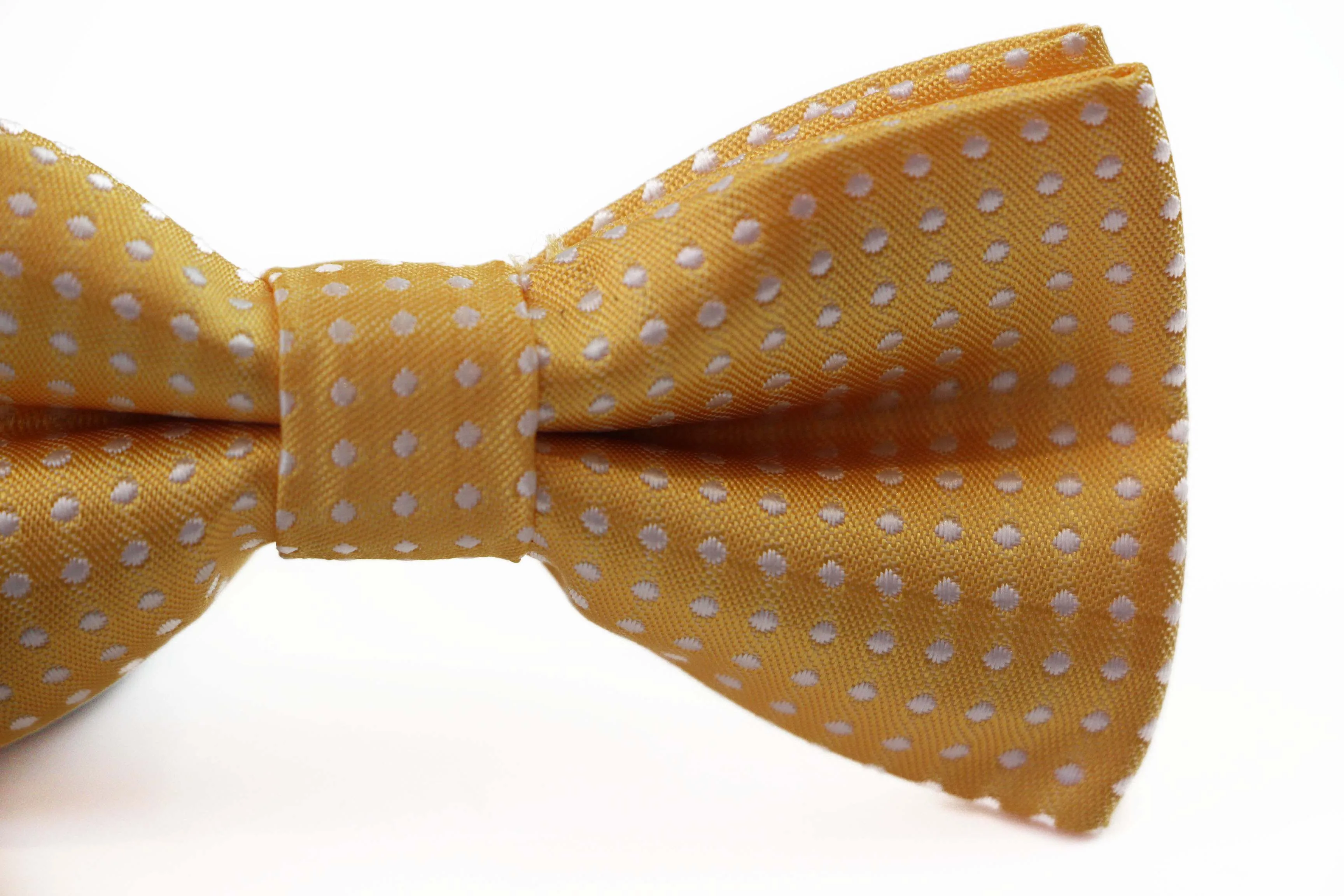 Boys Yellow Bow Tie With White Polka Dots