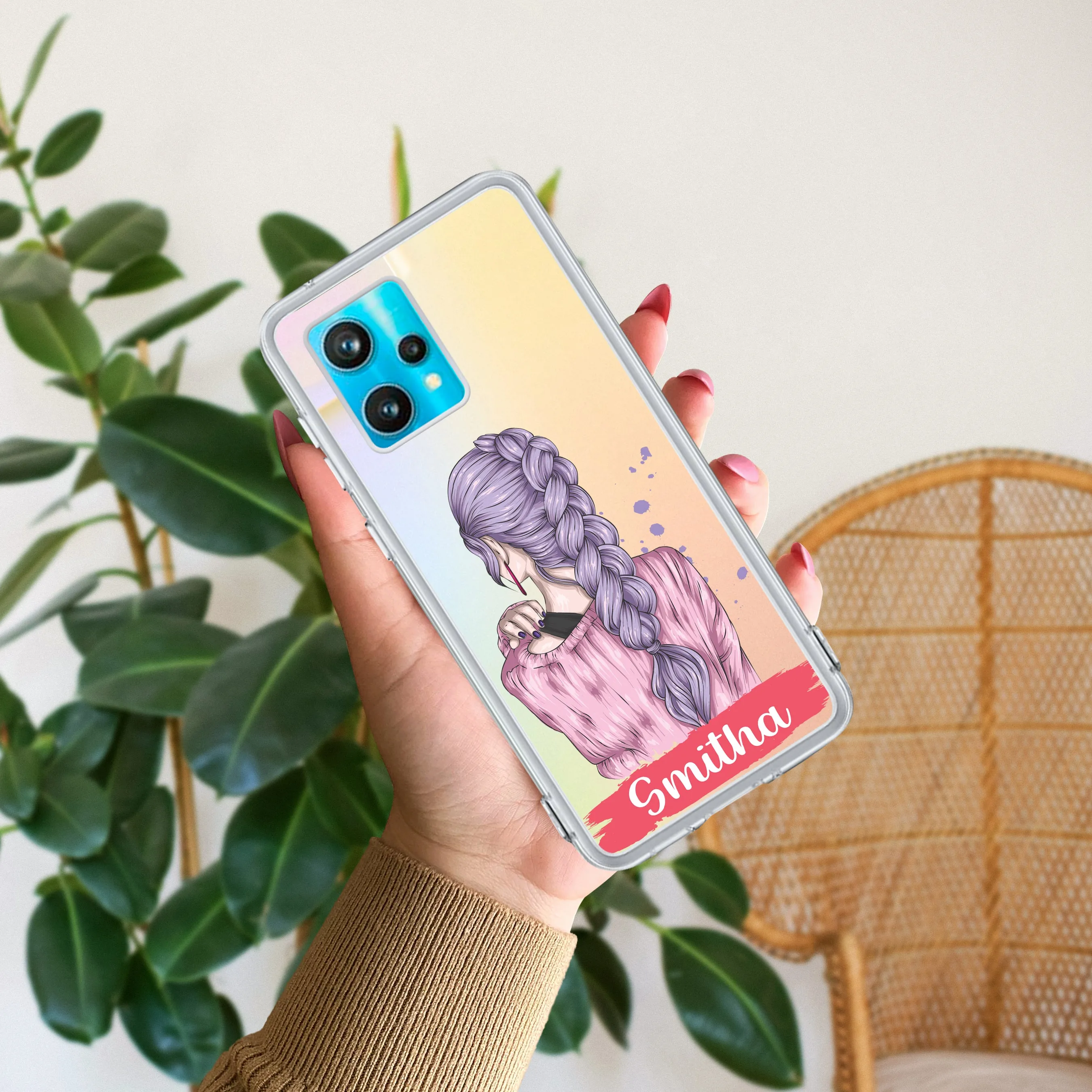 Braid Girl Customize Transparent Silicon Case For Realme/Narzo