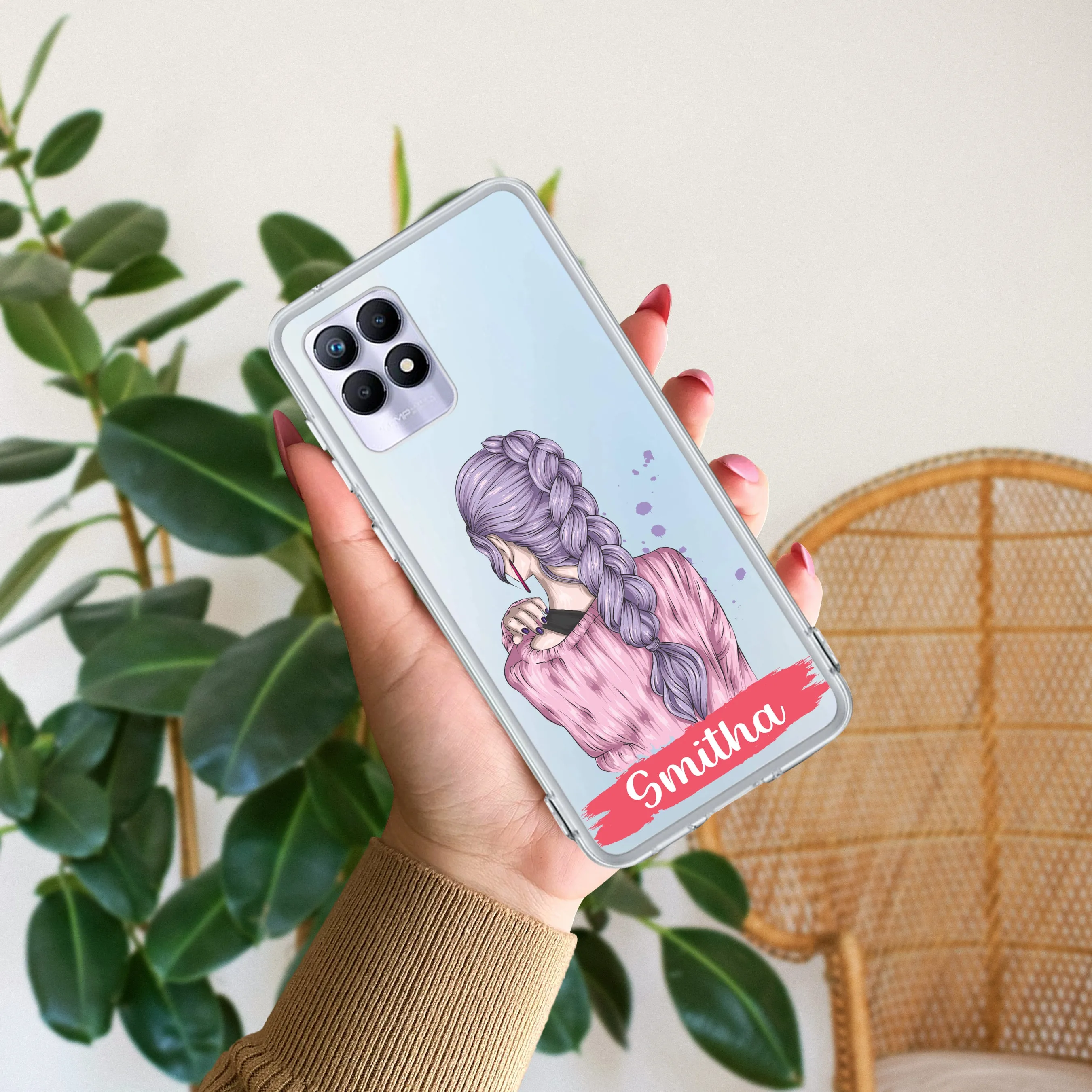 Braid Girl Customize Transparent Silicon Case For Realme/Narzo