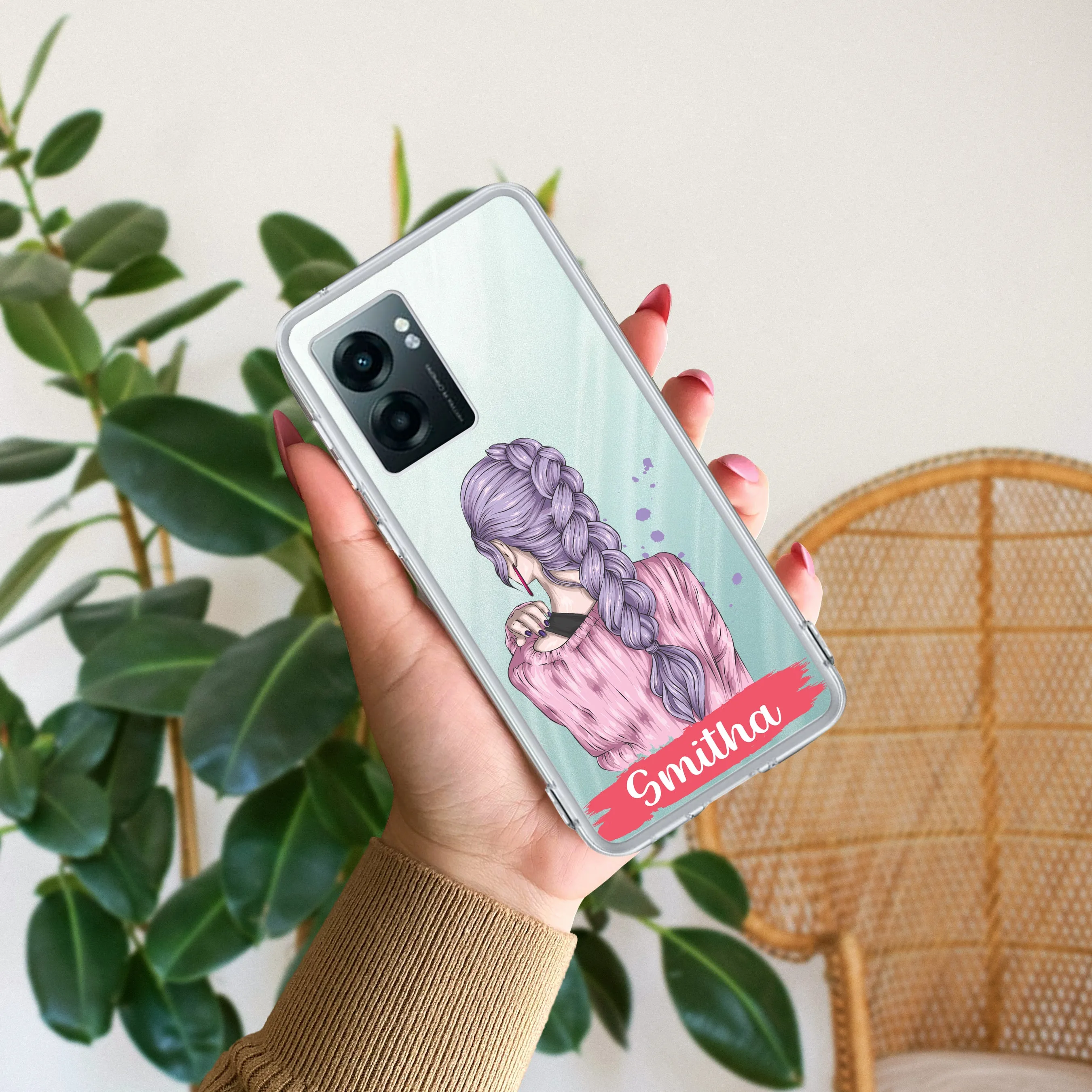 Braid Girl Customize Transparent Silicon Case For Realme/Narzo