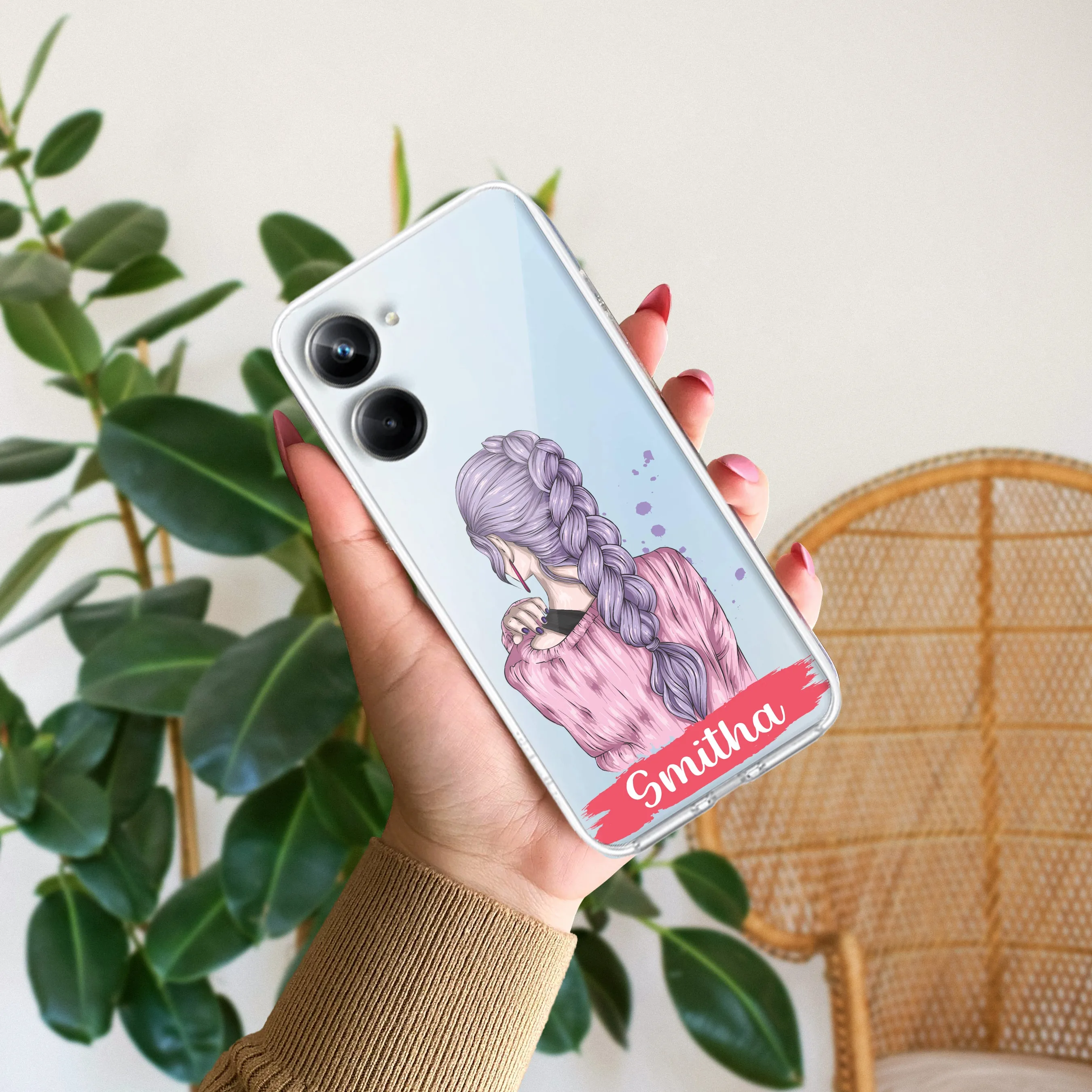 Braid Girl Customize Transparent Silicon Case For Realme/Narzo