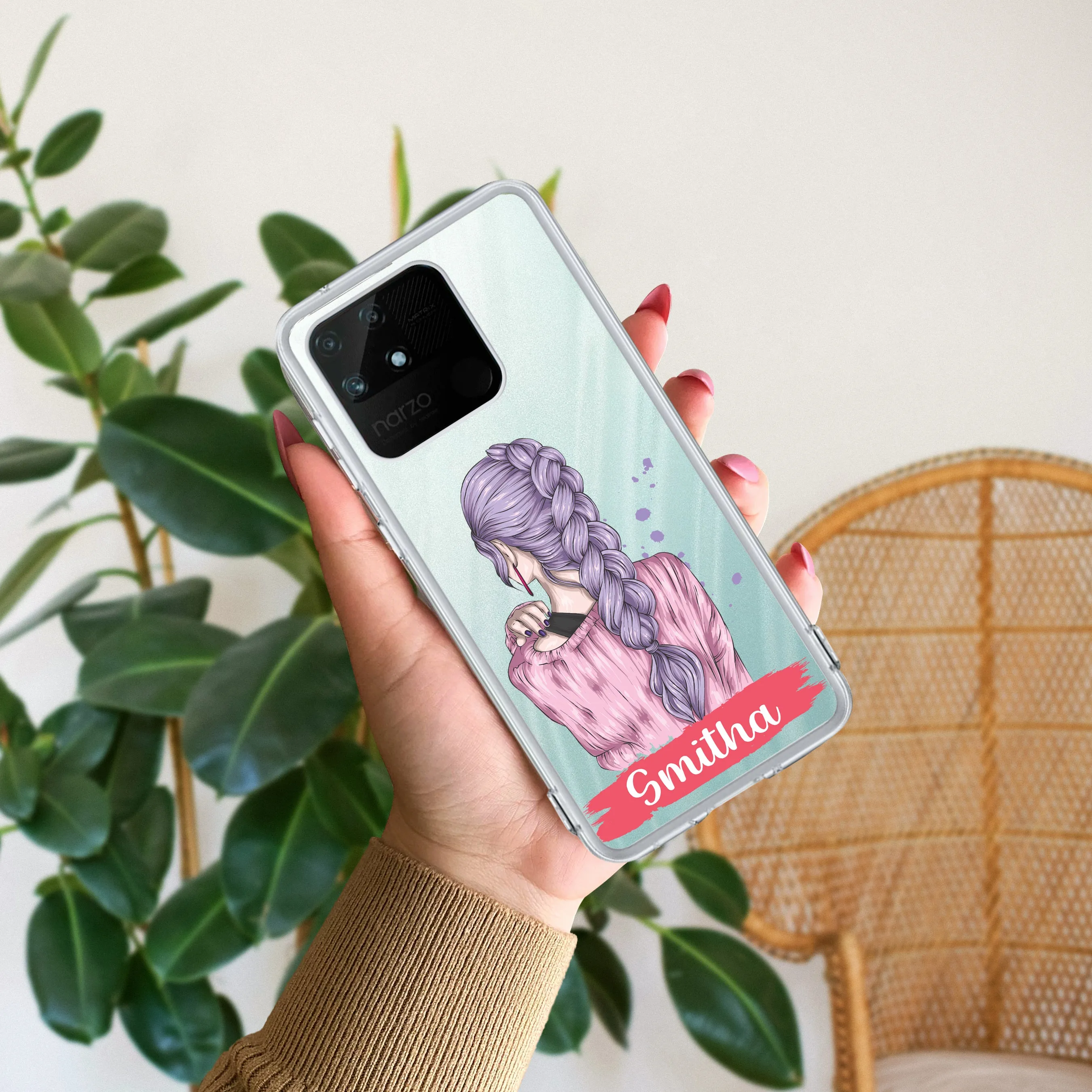 Braid Girl Customize Transparent Silicon Case For Realme/Narzo