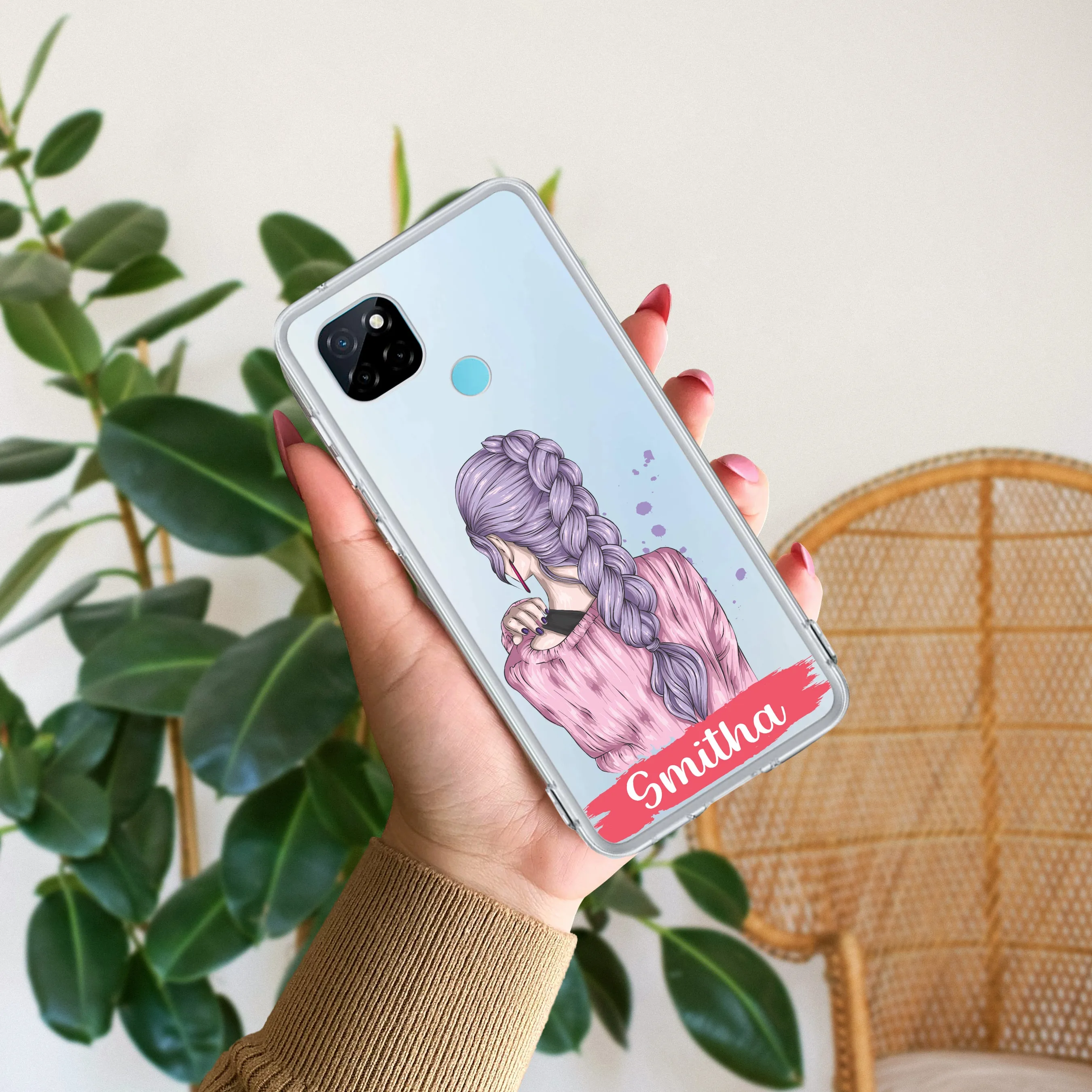 Braid Girl Customize Transparent Silicon Case For Realme/Narzo