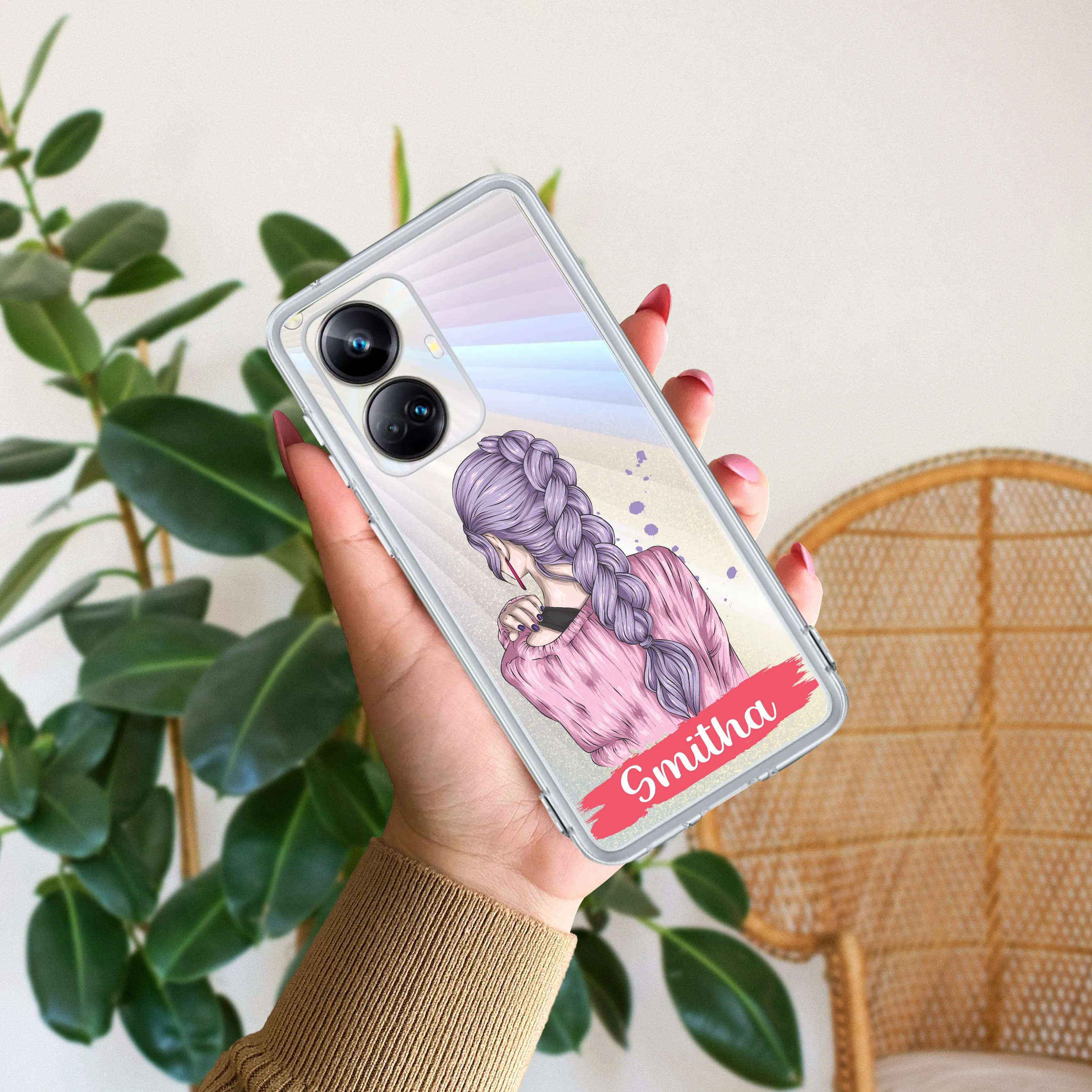 Braid Girl Customize Transparent Silicon Case For Realme/Narzo