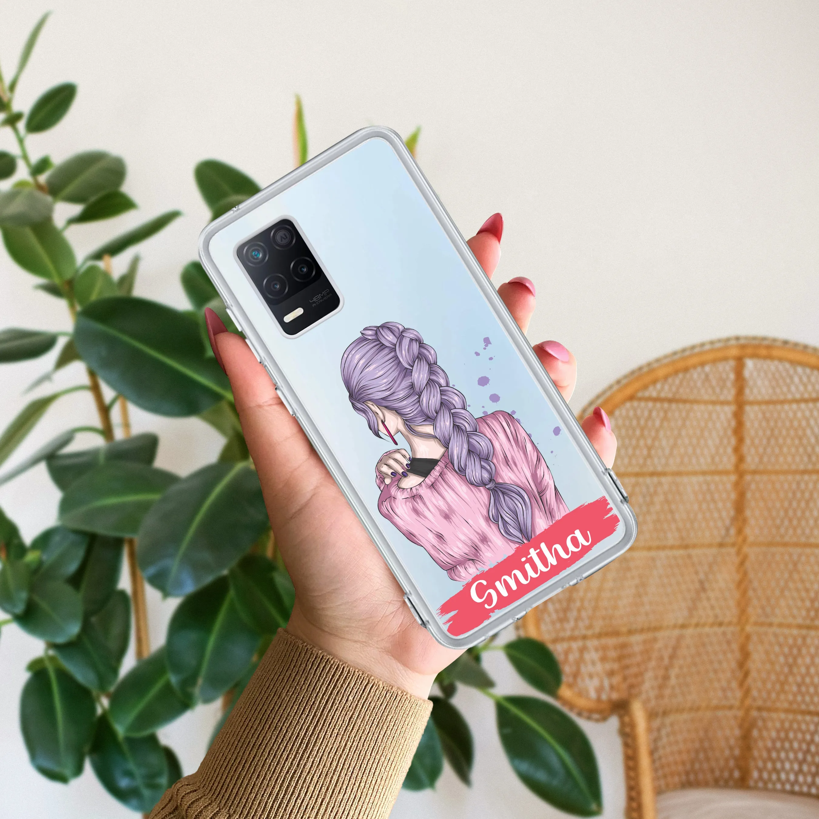 Braid Girl Customize Transparent Silicon Case For Realme/Narzo