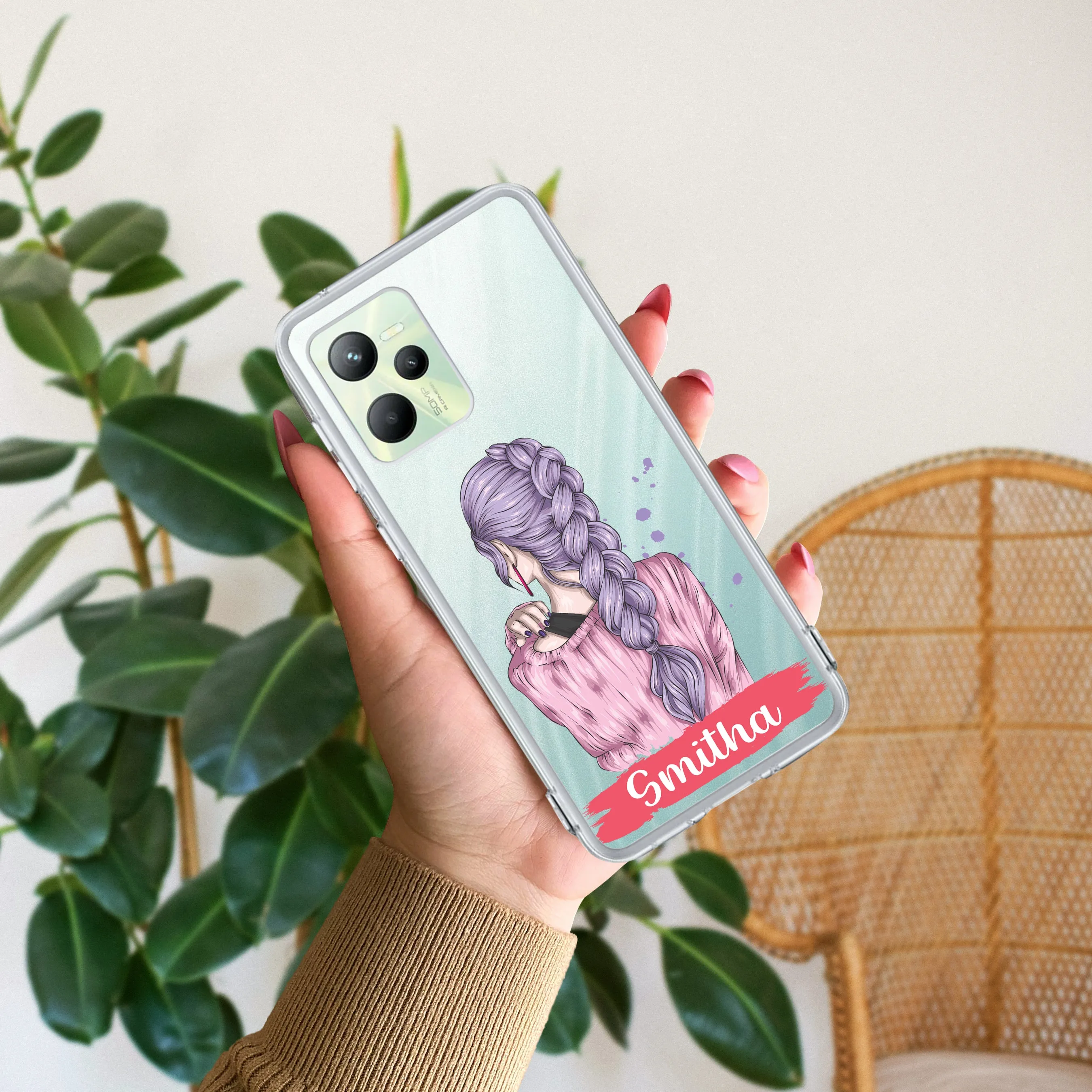 Braid Girl Customize Transparent Silicon Case For Realme/Narzo