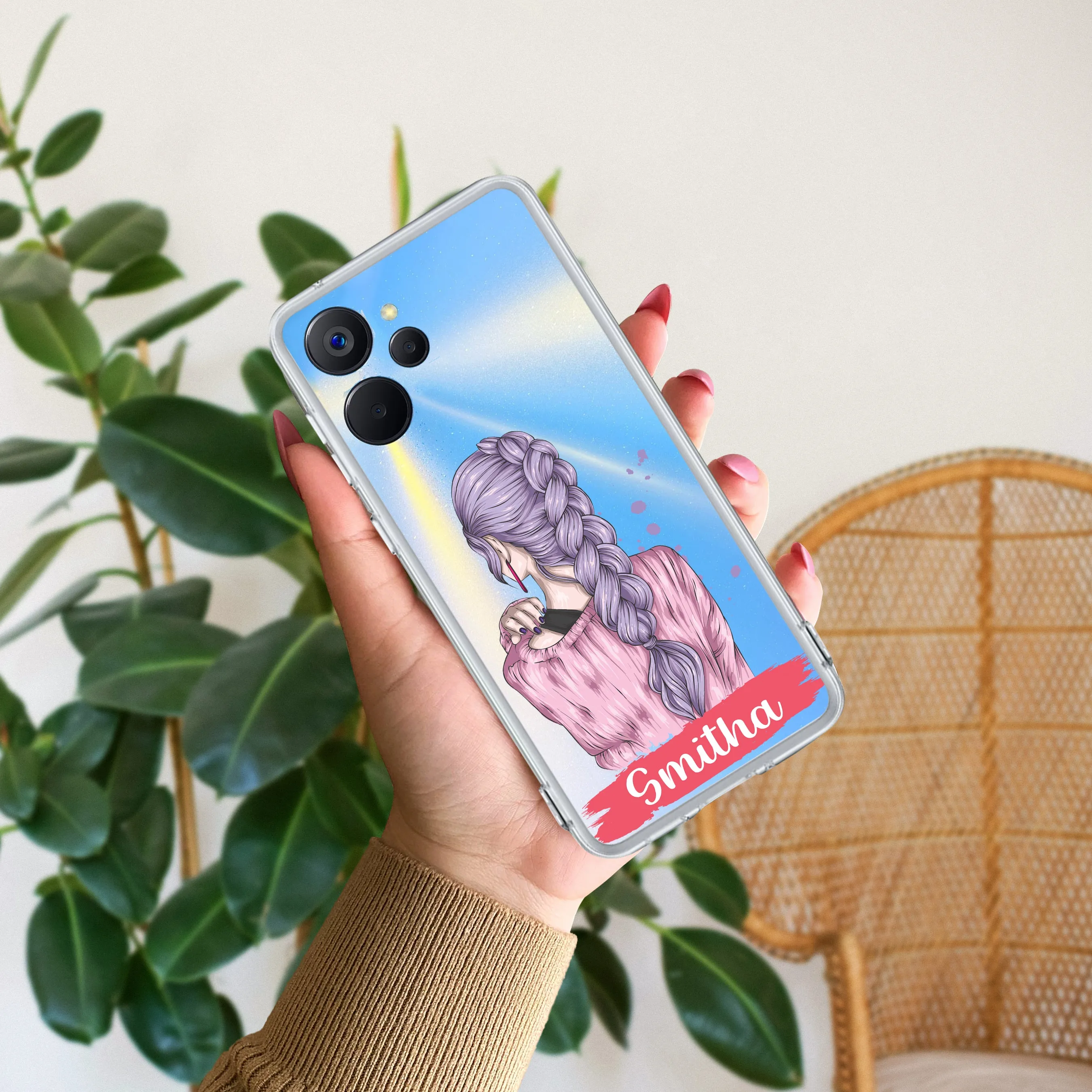 Braid Girl Customize Transparent Silicon Case For Realme/Narzo