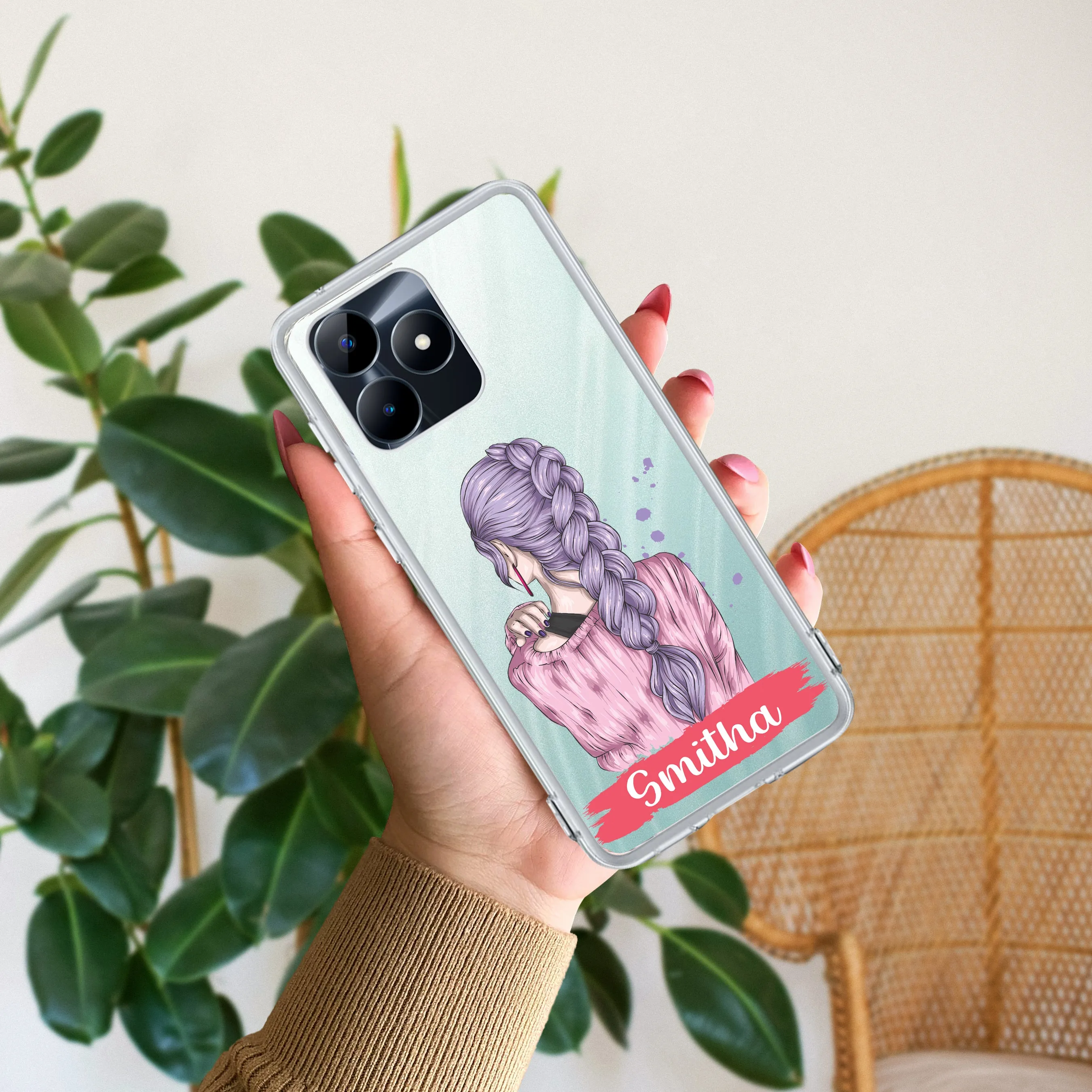 Braid Girl Customize Transparent Silicon Case For Realme/Narzo