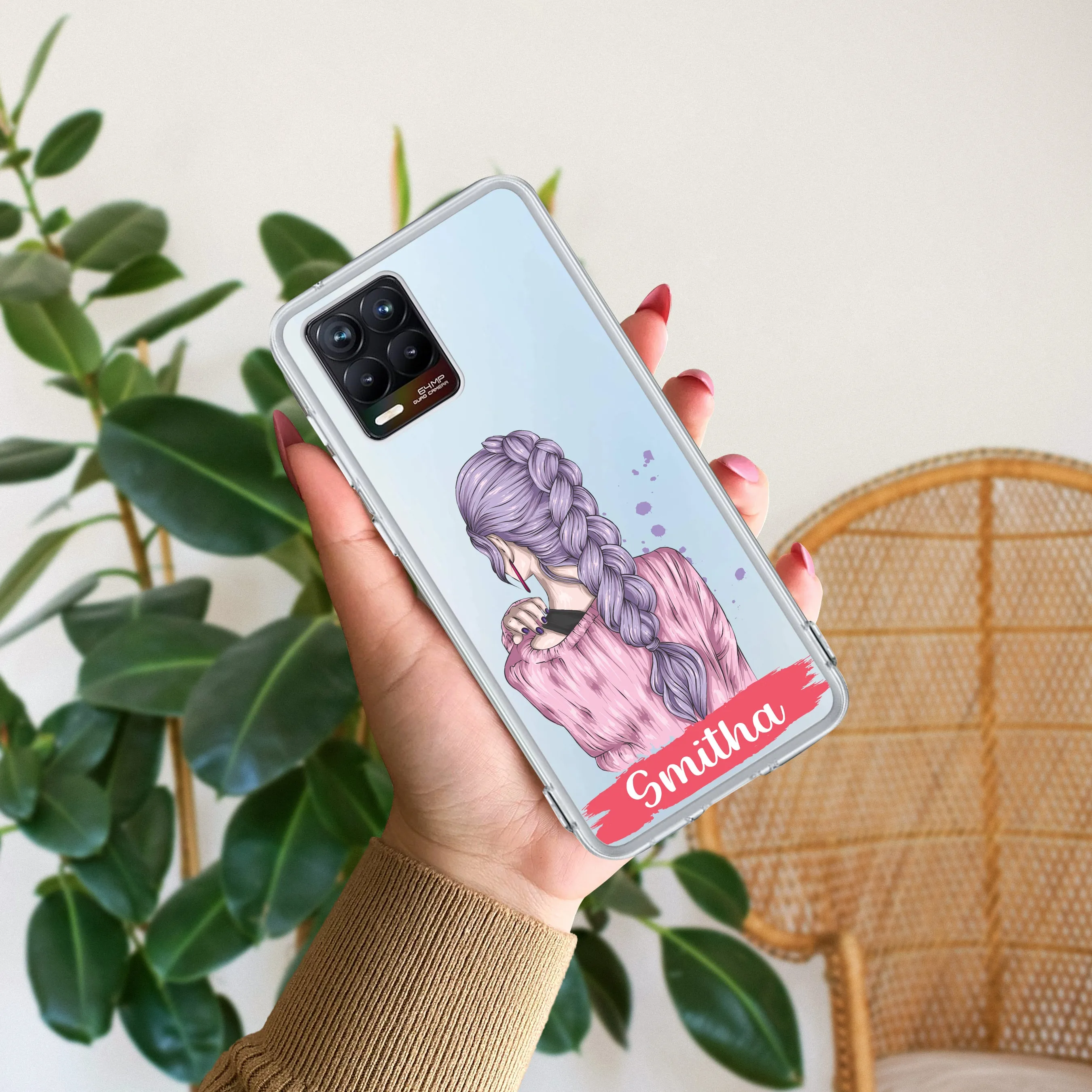 Braid Girl Customize Transparent Silicon Case For Realme/Narzo