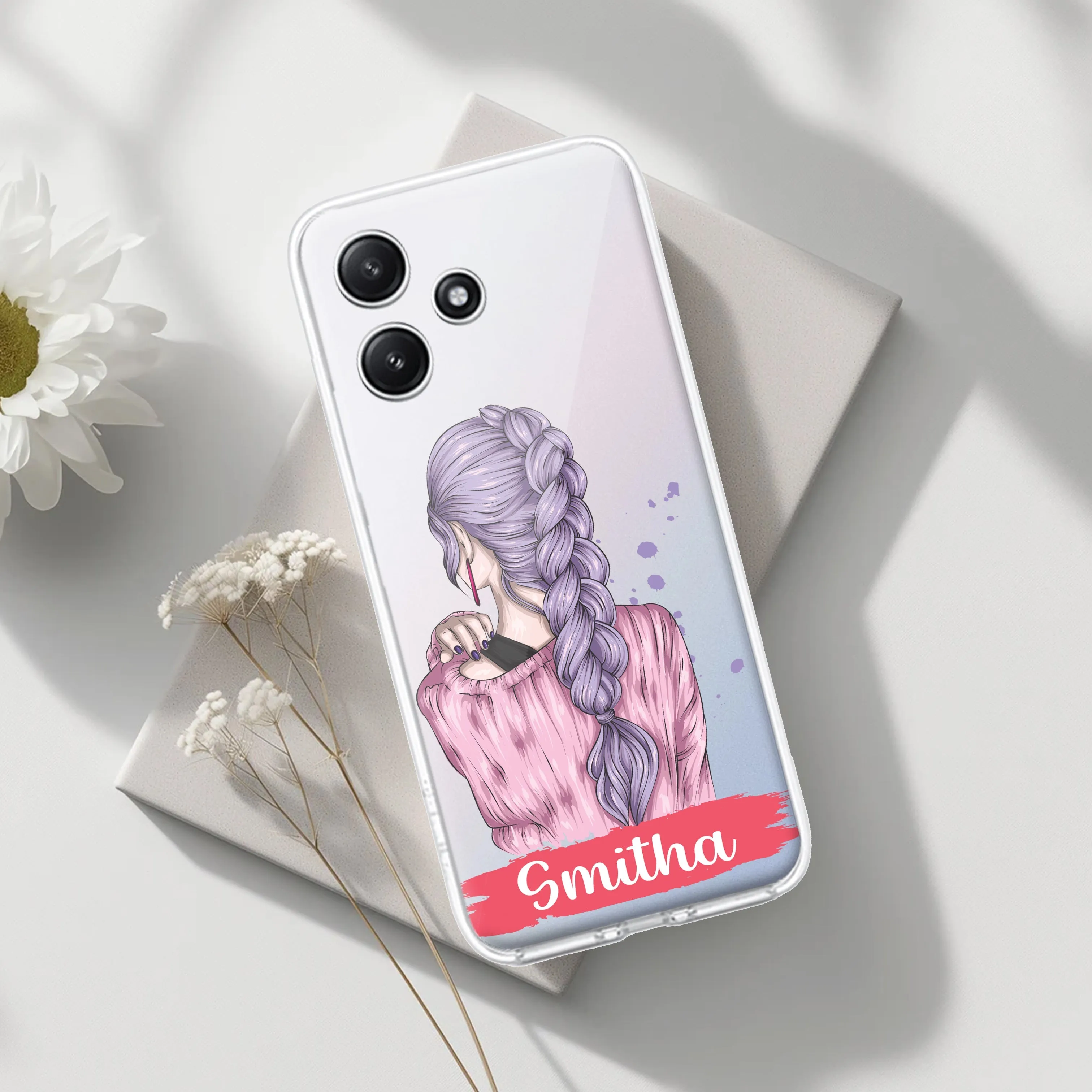 Braid Girl Customize Transparent Silicon Case For Redmi/Xiaomi