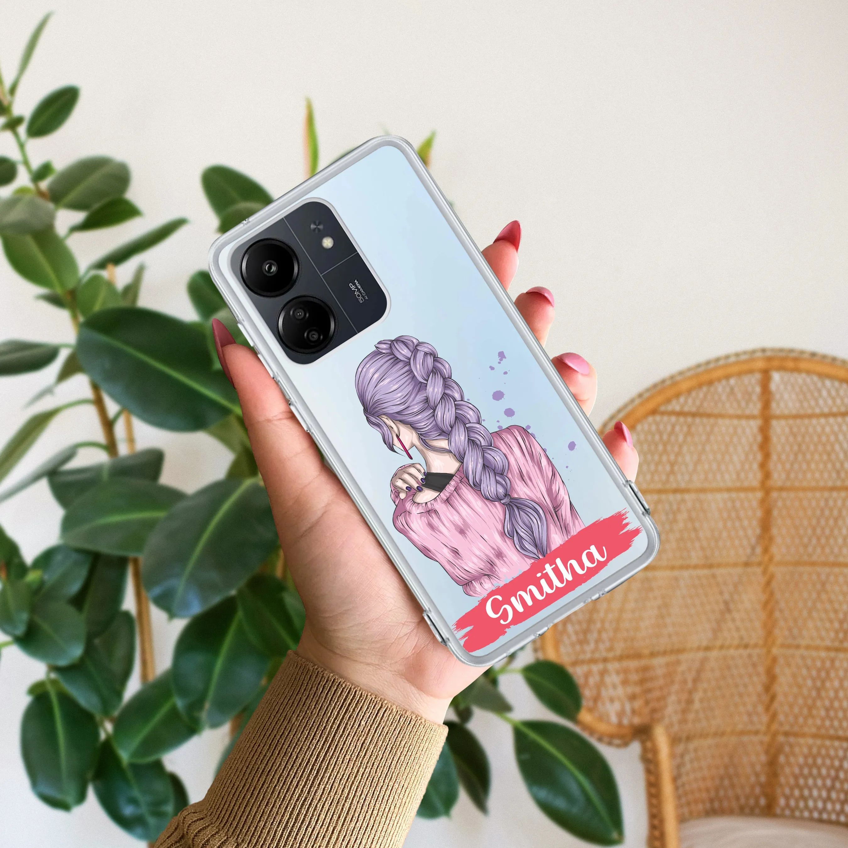 Braid Girl Customize Transparent Silicon Case For Redmi/Xiaomi